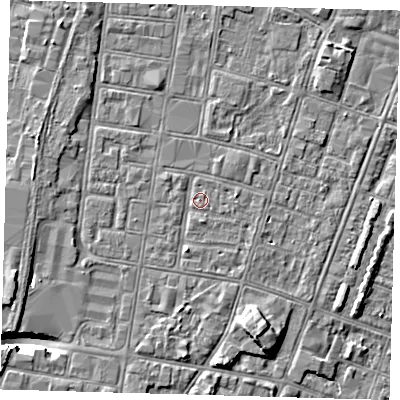 Shaded relief map of the ground around DN327EF, computed from Environment Agency LiDAR. The ground here sits at about 3 m above sea level and falls 9 m across the surrounding 800 m. Surface water reaching this point runs off ground lying to the south-south-west, 1.3 m higher.