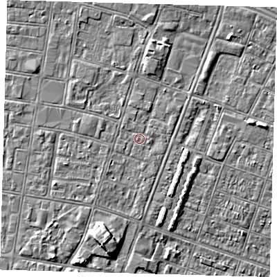Shaded relief map of the ground around DN327EL, computed from Environment Agency LiDAR. The ground here sits at about 3 m above sea level and falls 5 m across the surrounding 800 m. Surface water reaching this point runs off ground lying to the north-east, 2.0 m higher.