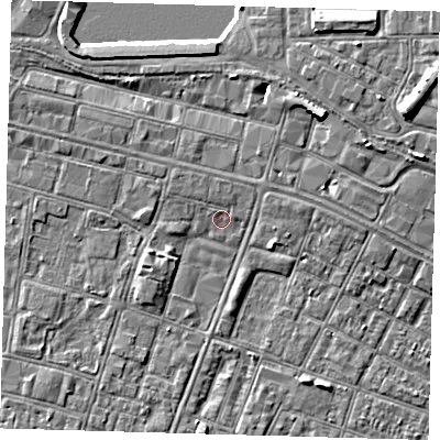 Shaded relief map of the ground around DN327ET, computed from Environment Agency LiDAR. The ground here sits at about 3 m above sea level and falls 9 m across the surrounding 800 m. Surface water reaching this point runs off ground lying to the north-west, 1.0 m higher.
