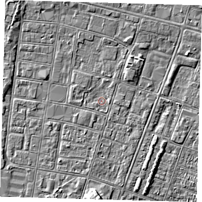 Shaded relief map of the ground around DN327HJ, computed from Environment Agency LiDAR. The ground here sits at about 3 m above sea level and falls 4 m across the surrounding 800 m. Surface water reaching this point runs off ground lying to the south-south-west, 0.9 m higher.