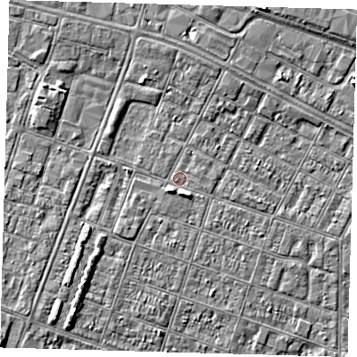 Shaded relief map of the ground around DN327JE, computed from Environment Agency LiDAR. The ground here sits at about 3 m above sea level and falls 5 m across the surrounding 800 m. Surface water reaching this point runs off ground lying to the south-south-east, 2.3 m higher.