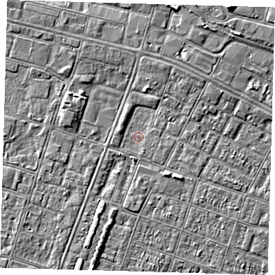 Shaded relief map of the ground around DN327JG, computed from Environment Agency LiDAR. The ground here sits at about 3 m above sea level and falls 7 m across the surrounding 800 m. Surface water reaching this point runs off ground lying to the south-east, 2.3 m higher.