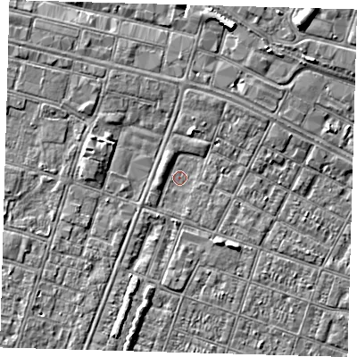 Shaded relief map of the ground around DN327JQ, computed from Environment Agency LiDAR. The ground here sits at about 3 m above sea level and falls 7 m across the surrounding 800 m. Surface water reaching this point runs off ground lying to the south-south-west, 1.6 m higher.