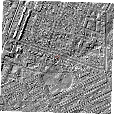 Shaded relief map of the ground around DN327JR, computed from Environment Agency LiDAR. The ground here sits at about 2 m above sea level and falls 3 m across the surrounding 800 m. Surface water reaching this point runs off ground lying to the north-west, 3.1 m higher.