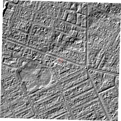 Shaded relief map of the ground around DN327JS, computed from Environment Agency LiDAR. The ground here sits at about 2 m above sea level and falls 3 m across the surrounding 800 m. Surface water reaching this point runs off ground lying to the south-west, 0.8 m higher.