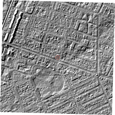 Shaded relief map of the ground around DN327JY, computed from Environment Agency LiDAR. The ground here sits at about 2 m above sea level and falls 3 m across the surrounding 800 m. Surface water reaching this point runs off ground lying to the north-west, 3.1 m higher.
