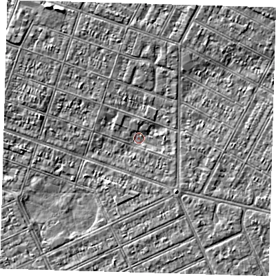 Shaded relief map of the ground around DN327LB, computed from Environment Agency LiDAR. The ground here sits at about 2 m above sea level and falls 3 m across the surrounding 800 m. Surface water reaching this point runs off ground lying to the north-north-west, 3.0 m higher.