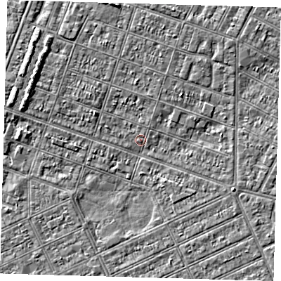 Shaded relief map of the ground around DN327LD, computed from Environment Agency LiDAR. The ground here sits at about 2 m above sea level and falls 3 m across the surrounding 800 m. Surface water reaching this point runs off ground lying to the north-north-west, 3.3 m higher.