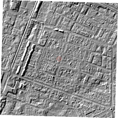 Shaded relief map of the ground around DN327LJ, computed from Environment Agency LiDAR. The ground here sits at about 3 m above sea level and falls 3 m across the surrounding 800 m. Surface water reaching this point runs off ground lying to the west, 0.5 m higher.