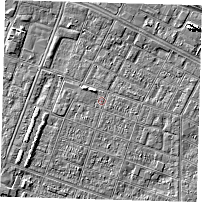 Shaded relief map of the ground around DN327LN, computed from Environment Agency LiDAR. The ground here sits at about 3 m above sea level and falls 7 m across the surrounding 800 m. Surface water reaching this point runs off ground lying to the north-west, 2.3 m higher.