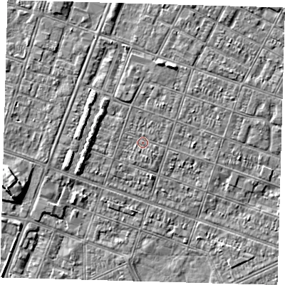 Shaded relief map of the ground around DN327LR, computed from Environment Agency LiDAR. The ground here sits at about 3 m above sea level and falls 5 m across the surrounding 800 m. Surface water reaching this point runs off ground lying to the south-south-east, 0.6 m higher.