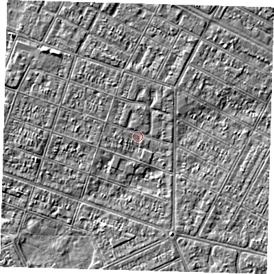 Shaded relief map of the ground around DN327LY, computed from Environment Agency LiDAR. The ground here sits at about 3 m above sea level and falls 3 m across the surrounding 800 m. Surface water reaching this point runs off ground lying to the north, 0.8 m higher.