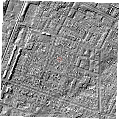 Shaded relief map of the ground around DN327NA, computed from Environment Agency LiDAR. The ground here sits at about 3 m above sea level and falls 4 m across the surrounding 800 m. Surface water reaching this point runs off ground lying to the north-north-west, 2.3 m higher.