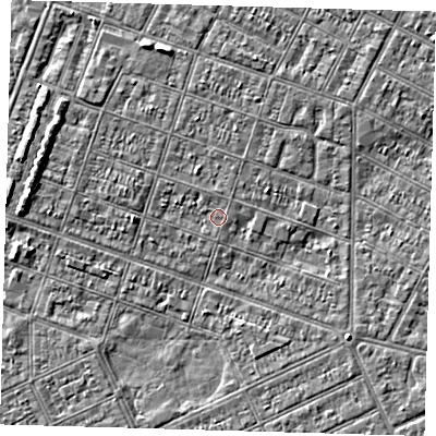 Shaded relief map of the ground around DN327ND, computed from Environment Agency LiDAR. The ground here sits at about 3 m above sea level and falls 3 m across the surrounding 800 m. Surface water reaching this point runs off ground lying to the north-north-east, 0.8 m higher.