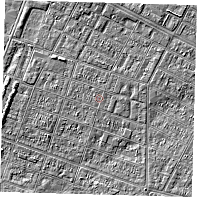 Shaded relief map of the ground around DN327NF, computed from Environment Agency LiDAR. The ground here sits at about 3 m above sea level and falls 4 m across the surrounding 800 m. Surface water reaching this point runs off ground lying to the north-west, 0.5 m higher.