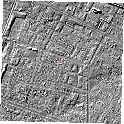 Shaded relief map of the ground around DN327NG, computed from Environment Agency LiDAR. The ground here sits at about 3 m above sea level and falls 8 m across the surrounding 800 m. The ground contributing surface water to this point lies to the south-south-west.