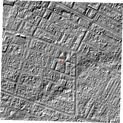 Shaded relief map of the ground around DN327NJ, computed from Environment Agency LiDAR. The ground here sits at about 3 m above sea level and falls 4 m across the surrounding 800 m. Surface water reaching this point runs off ground lying to the west-north-west, 0.7 m higher.