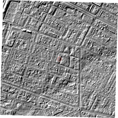 Shaded relief map of the ground around DN327NL, computed from Environment Agency LiDAR. The ground here sits at about 3 m above sea level and falls 4 m across the surrounding 800 m. The ground contributing surface water to this point lies to the north-north-west.