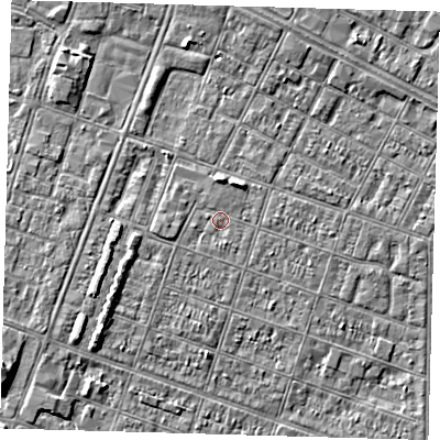 Shaded relief map of the ground around DN327NN, computed from Environment Agency LiDAR. The ground here sits at about 3 m above sea level and falls 4 m across the surrounding 800 m. Surface water reaching this point runs off ground lying to the north-north-east, 2.3 m higher.