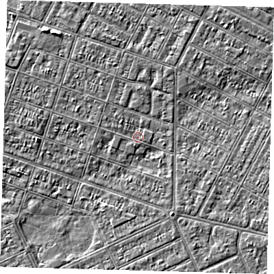 Shaded relief map of the ground around DN327NQ, computed from Environment Agency LiDAR. The ground here sits at about 2 m above sea level and falls 3 m across the surrounding 800 m. Surface water reaching this point runs off ground lying to the north-west, 2.5 m higher.