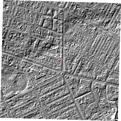 Shaded relief map of the ground around DN327NS, computed from Environment Agency LiDAR. The ground here sits at about 3 m above sea level and falls 3 m across the surrounding 800 m. Surface water reaching this point runs off ground lying to the east-north-east, 0.8 m higher.