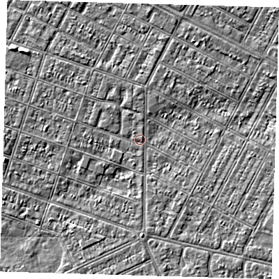 Shaded relief map of the ground around DN327NT, computed from Environment Agency LiDAR. The ground here sits at about 3 m above sea level and falls 3 m across the surrounding 800 m. Surface water reaching this point runs off ground lying to the north-west, 1.1 m higher.