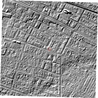 Shaded relief map of the ground around DN327NX, computed from Environment Agency LiDAR. The ground here sits at about 3 m above sea level and falls 7 m across the surrounding 800 m. Surface water reaching this point runs off ground lying to the east-north-east, 0.8 m higher.
