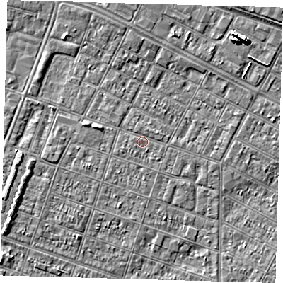 Shaded relief map of the ground around DN327PB, computed from Environment Agency LiDAR. The ground here sits at about 3 m above sea level and falls 7 m across the surrounding 800 m. Surface water reaching this point runs off ground lying to the west-south-west, 0.7 m higher.