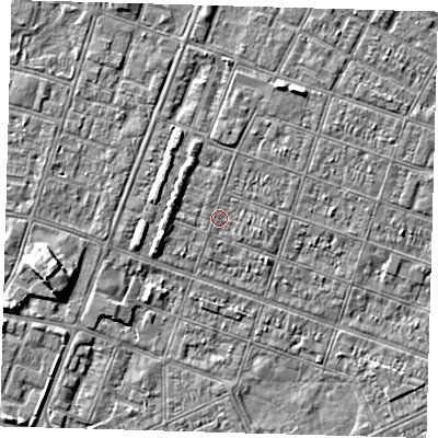 Shaded relief map of the ground around DN327PQ, computed from Environment Agency LiDAR. The ground here sits at about 3 m above sea level and falls 5 m across the surrounding 800 m. Surface water reaching this point runs off ground lying to the north-north-west, 1.1 m higher.