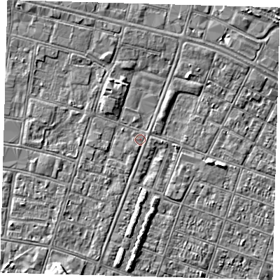 Shaded relief map of the ground around DN327QF, computed from Environment Agency LiDAR. The ground here sits at about 3 m above sea level and falls 4 m across the surrounding 800 m. Surface water reaching this point runs off ground lying to the south-south-west, 0.9 m higher.