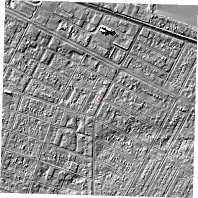 Shaded relief map of the ground around DN327QU, computed from Environment Agency LiDAR. The ground here sits at about 3 m above sea level and falls 7 m across the surrounding 800 m. Surface water reaching this point runs off ground lying to the north-west, 2.1 m higher.