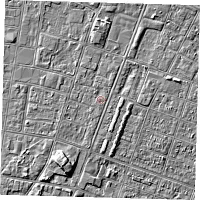 Shaded relief map of the ground around DN327QW, computed from Environment Agency LiDAR. The ground here sits at about 3 m above sea level and falls 5 m across the surrounding 800 m. Surface water reaching this point runs off ground lying to the north, 0.6 m higher.