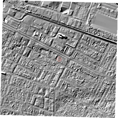 Shaded relief map of the ground around DN327QZ, computed from Environment Agency LiDAR. The ground here sits at about 3 m above sea level and falls 7 m across the surrounding 800 m. Surface water reaching this point runs off ground lying to the north, 0.7 m higher.