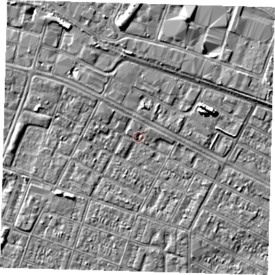 Shaded relief map of the ground around DN327RE, computed from Environment Agency LiDAR. The ground here sits at about 3 m above sea level and falls 8 m across the surrounding 800 m. Surface water reaching this point runs off ground lying to the north-west, 1.5 m higher.