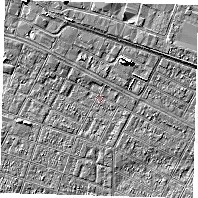 Shaded relief map of the ground around DN327RH, computed from Environment Agency LiDAR. The ground here sits at about 3 m above sea level and falls 7 m across the surrounding 800 m. Surface water reaching this point runs off ground lying to the north-west, 2.1 m higher.