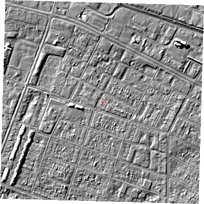 Shaded relief map of the ground around DN327RQ, computed from Environment Agency LiDAR. The ground here sits at about 3 m above sea level and falls 7 m across the surrounding 800 m. Surface water reaching this point runs off ground lying to the east, 0.6 m higher.