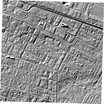 Shaded relief map of the ground around DN327RR, computed from Environment Agency LiDAR. The ground here sits at about 3 m above sea level and falls 7 m across the surrounding 800 m. Surface water reaching this point runs off ground lying to the north-west, 2.1 m higher.