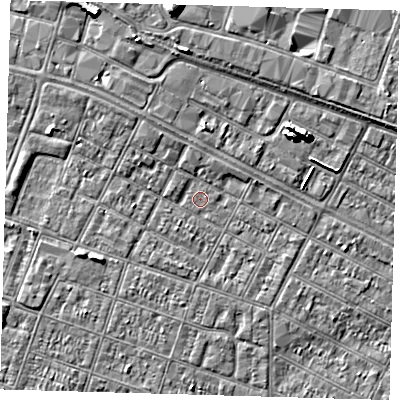 Shaded relief map of the ground around DN327SA, computed from Environment Agency LiDAR. The ground here sits at about 3 m above sea level and falls 8 m across the surrounding 800 m. Surface water reaching this point runs off ground lying to the north-west, 2.1 m higher.