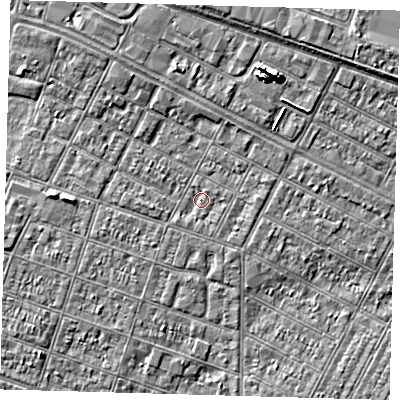 Shaded relief map of the ground around DN327SD, computed from Environment Agency LiDAR. The ground here sits at about 3 m above sea level and falls 7 m across the surrounding 800 m. Surface water reaching this point runs off ground lying to the west, 1.2 m higher.