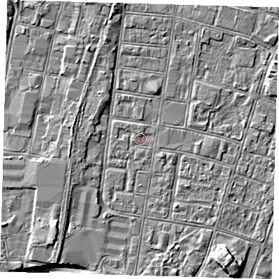 Shaded relief map of the ground around DN327SG, computed from Environment Agency LiDAR. The ground here sits at about 3 m above sea level and falls 9 m across the surrounding 800 m. Surface water reaching this point runs off ground lying to the west-south-west, 0.7 m higher.