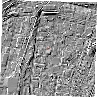 Shaded relief map of the ground around DN327SJ, computed from Environment Agency LiDAR. The ground here sits at about 3 m above sea level and falls 5 m across the surrounding 800 m. Surface water reaching this point runs off ground lying to the north-west, 2.0 m higher.