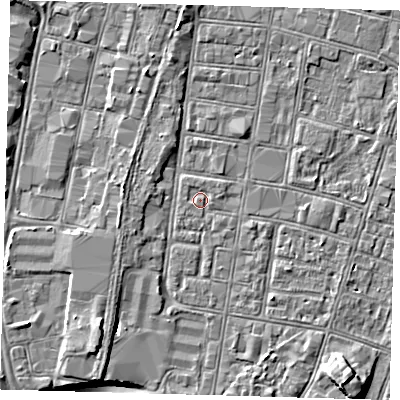 Shaded relief map of the ground around DN327SQ, computed from Environment Agency LiDAR. The ground here sits at about 3 m above sea level and falls 9 m across the surrounding 800 m. Surface water reaching this point runs off ground lying to the south-east, 0.6 m higher.