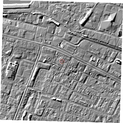 Shaded relief map of the ground around DN327TA, computed from Environment Agency LiDAR. The ground here sits at about 4 m above sea level and falls 9 m across the surrounding 800 m. Surface water reaching this point runs off ground lying to the north-east, 0.8 m higher.