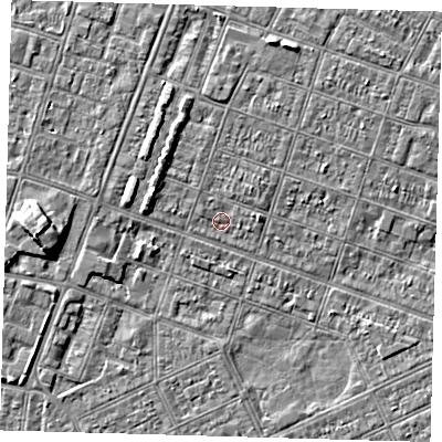 Shaded relief map of the ground around DN327TF, computed from Environment Agency LiDAR. The ground here sits at about 3 m above sea level and falls 5 m across the surrounding 800 m. Surface water reaching this point runs off ground lying to the north-north-west, 0.8 m higher.