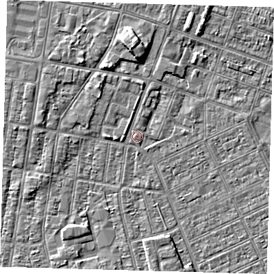 Shaded relief map of the ground around DN328AA, computed from Environment Agency LiDAR. The ground here sits at about 3 m above sea level and falls 5 m across the surrounding 800 m. Surface water reaching this point runs off ground lying to the north-north-east, 0.9 m higher.