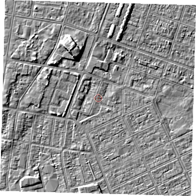 Shaded relief map of the ground around DN328AQ, computed from Environment Agency LiDAR. The ground here sits at about 2 m above sea level and falls 5 m across the surrounding 800 m. Surface water reaching this point runs off ground lying to the north-north-west, 5.0 m higher.