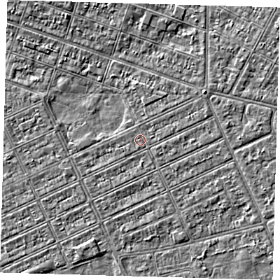 Shaded relief map of the ground around DN328AX, computed from Environment Agency LiDAR. The ground here sits at about 2 m above sea level and falls 3 m across the surrounding 800 m. Surface water reaching this point runs off ground lying to the east-north-east, 0.8 m higher.