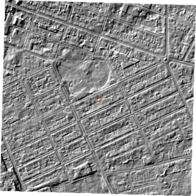 Shaded relief map of the ground around DN328AY, computed from Environment Agency LiDAR. The ground here sits at about 2 m above sea level and falls 3 m across the surrounding 800 m. Surface water reaching this point runs off ground lying to the east, 0.6 m higher.