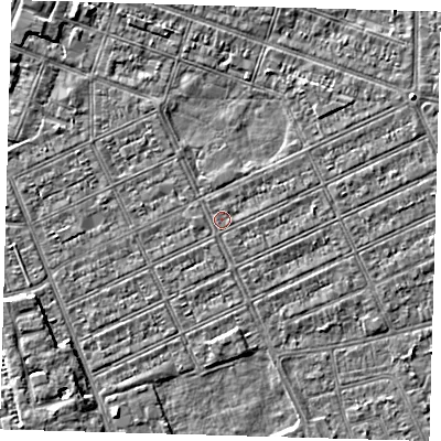 Shaded relief map of the ground around DN328AZ, computed from Environment Agency LiDAR. The ground here sits at about 2 m above sea level and falls 3 m across the surrounding 800 m. Surface water reaching this point runs off ground lying to the east-north-east, 0.9 m higher.