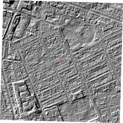Shaded relief map of the ground around DN328BA, computed from Environment Agency LiDAR. The ground here sits at about 2 m above sea level and falls 5 m across the surrounding 800 m. Surface water reaching this point runs off ground lying to the south, 0.6 m higher.